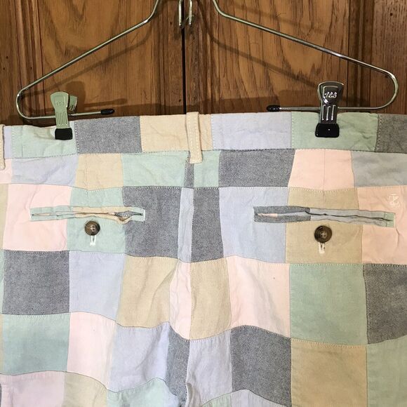 Izod Patchwork Bermuda Shorts Men's 36 Pastel Chambray Preppy Flat Pocket Pants - Picture 6 of 9